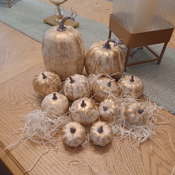 GOLDEN BRUSHED RUSTIC ARTIFICIAL PUMPKIN SET - Picture 3 of 5